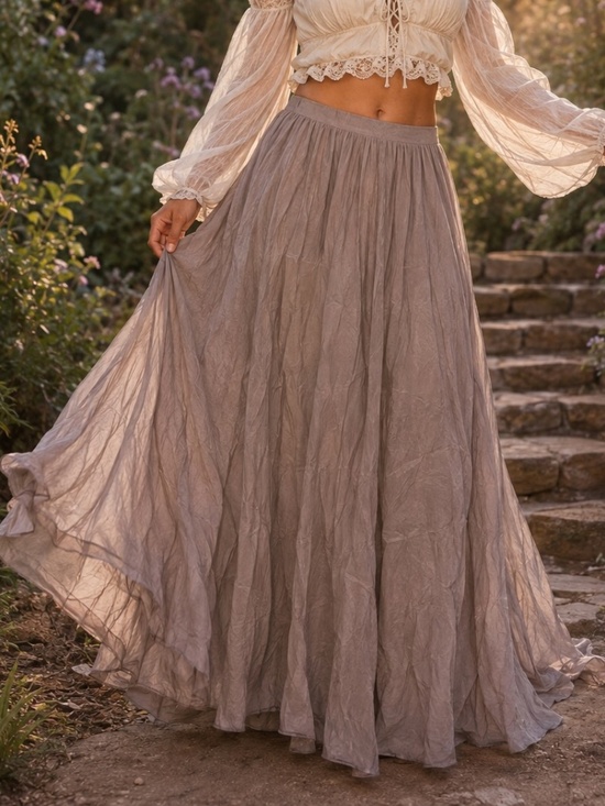 M Made In Italy Dresses & Skirts - Made in Italy Maxi Skirt Womens Size Large Beige Flowy Fairy Whimsical